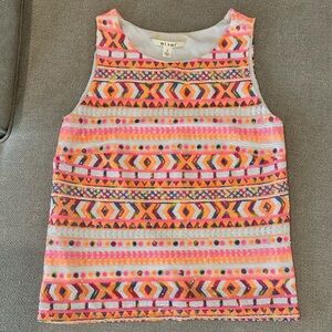 Miami Women’s Sequin Neon Aztec Print Sleeveless Shirt Size Small